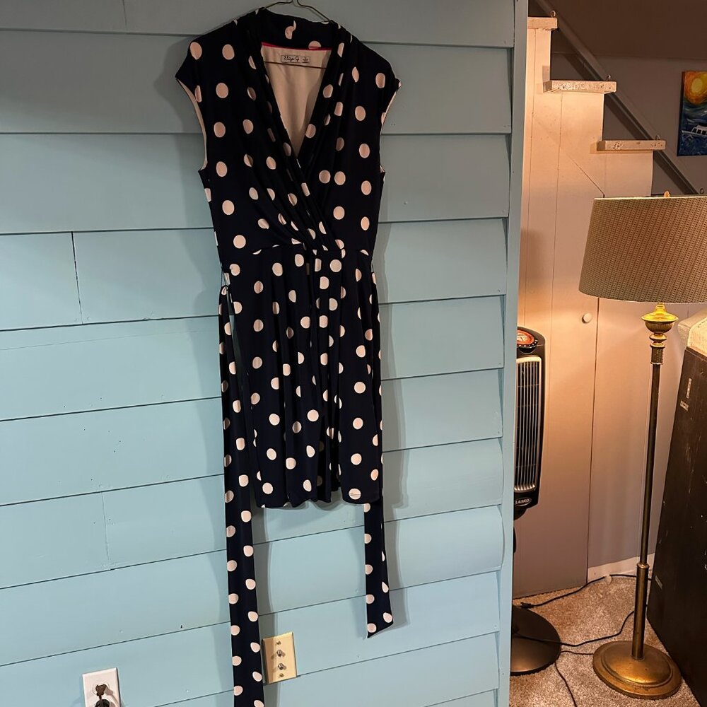 Eliza J, Size 12, Navy Blue with cream polka dots. Fully lined. - Picture 14 of 14